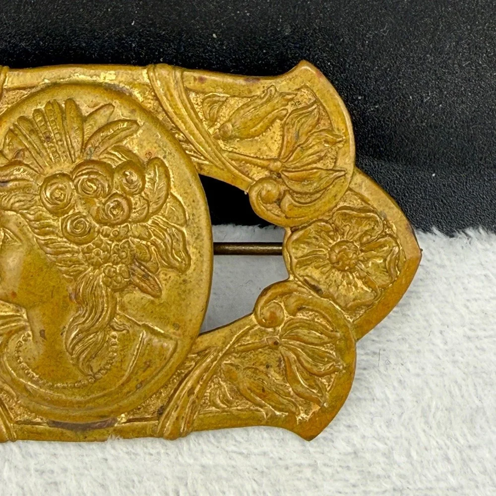 Vintage Brass Cameo Brooch Sash Pin